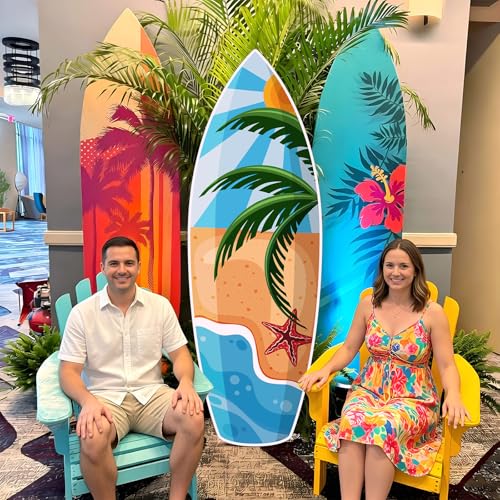 Yalikop 6 ft Surfboard Cardboard Cutout Stand up Photo Prop - Hawaiian Tropical Party Decorations Standee Surfboard Foam Board for Garden Yard Sign Decor Summer Beach Luau Photography Background - style: Summer