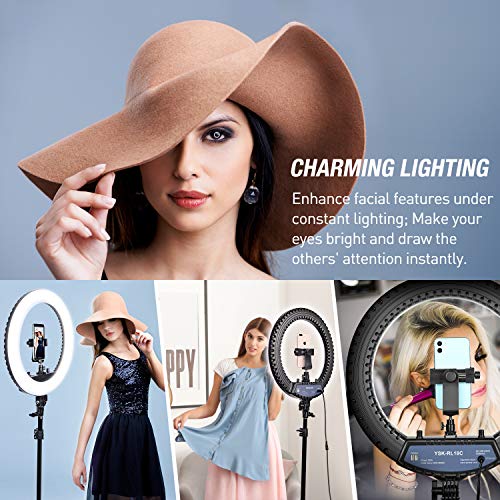 Yesker Ring Light 18 Inch with Stand Tripod Big Selfie Ringlight Adjustable 6000K Dimmable LED Portable Professional Ring Lights Kit Phone Holder for Camera Live Streaming Makeup YouTube Video TikTok - size: 18 in Led Ring Light