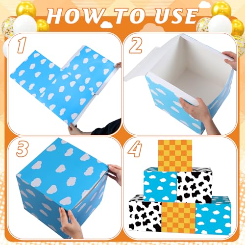 Tenceur 6 Pcs Cartoon Story Birthday Party Decorations Boxes Cartoon Paper Boxes 11.8 Inch Large Blue Sky White Cloud Photo Booth Prop for Arch Cloud Birthday Party Baby Shower Supplies - style: Cartoon Story