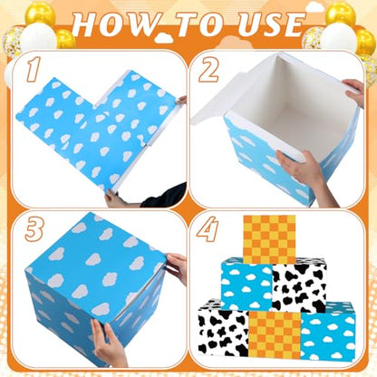 Tenceur 6 Pcs Cartoon Story Birthday Party Decorations Boxes Cartoon Paper Boxes 11.8 Inch Large Blue Sky White Cloud Photo Booth Prop for Arch Cloud Birthday Party Baby Shower Supplies - style: Cartoon Story