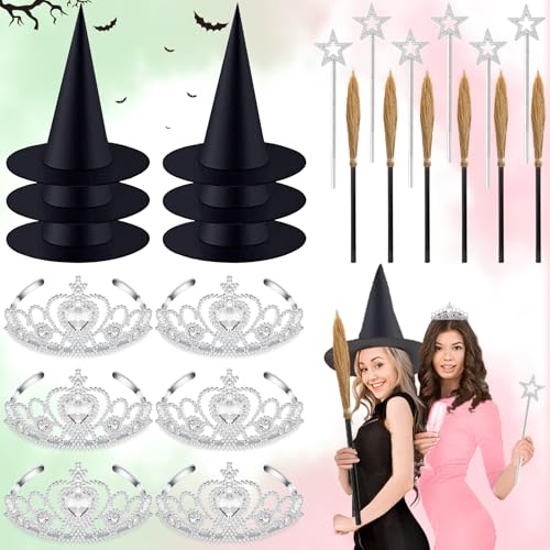 24 Pcs Witch Hats Glitter Star Wands Princess Crowns Set Black Wizard Hats Sparkling Princess Accessories - color: Brown