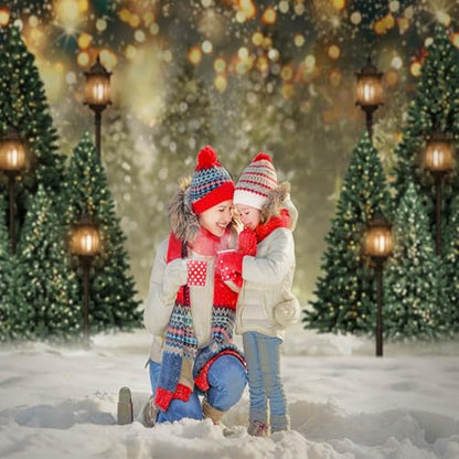 Mocsicka 7x5ft Winter Christmas Tree Backdrop Glitter Bokeh Winter Snow Forest Trees Photography Background Family Christmas Holiday Wall Decorations Photo Props - size: 7x5ft