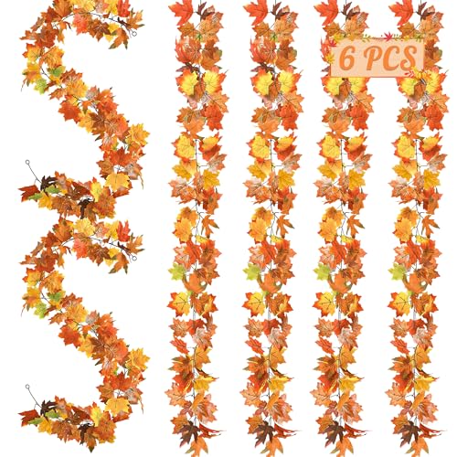 6 Pack Fall Decorations for Home, 35.4FT Fall Garland for Mantle, Thanksgiving Garland Outdoor, Halloween Decorations Fall Decor Colorful Fall Garlands for Thanksgiving Autumn Harvest Party Supplies - color: Light Orange, size: 6 Pcs