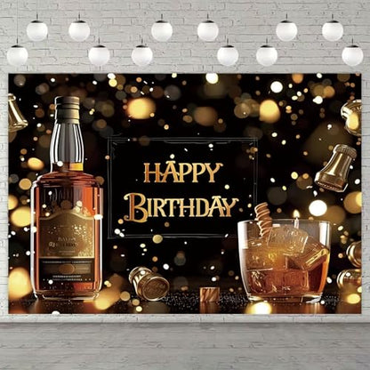 Whiskey Happy Birthday Backdrop Black Gold Glitter Bokeh Background Aged to Perfection Whiskey Birthday Party Decorations Men Supplies Vinyl Photo Booth Prop Cheer Table Decor Banner-8 * 6ft