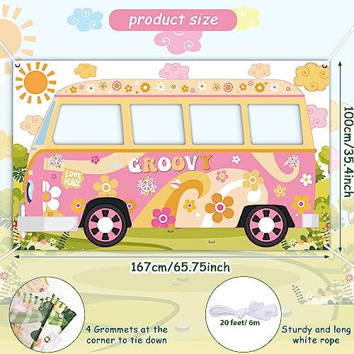 Hippie Bus Photo Prop Groovy Birthday Party Decorations Large Fabric Groovy Van Prop Hippie Selfie Frame Backdrop Background Banner Birthday Supplies Retro Daisy 60s 70s Party Favors 65.8 x 35.4 Inch - style: Hippie