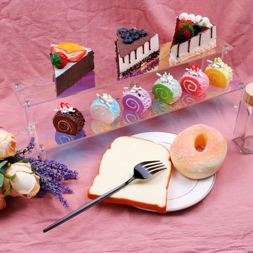 MY MIRONEY 2 Tier Acrylic Riser Display Shelf Iridescent Display Stand Figurines Decoration Organizer Cupcakes Holder for Display Food Desserts Collectibles Perfume Makeup(15.75" x 5.04" x 3.94") - size: 15.75" x 5.04" x 3.94"