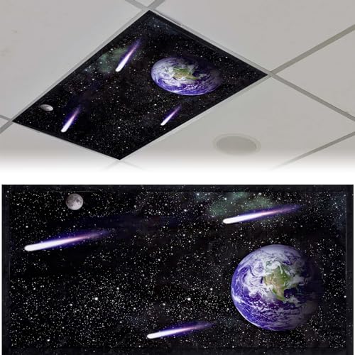 Patelai 4 x 2 Feet Fabric Fluorescent Light Cover for Ceiling Classroom Magnetic Cubicle Shade with 10 Magnets Fluorescent Light Filters for School Home Office Drop Lamp Decor(Earth) - style: Earth