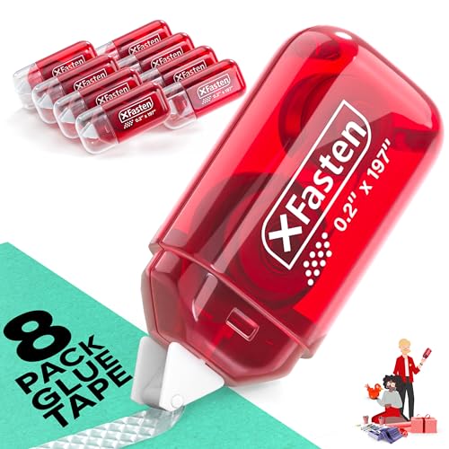 Mini Japan Dots Adhesive Roller .20-Inx197-In (985” Total) 8-Pack, Red Scrapbook Adhesive Tape Glue Roller Runner, Photo Tape for Scrapbooking-XFasten - color: Red Shell, Clear Tape, size: 8-Pack Japan Dots (131 Feet Total)