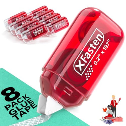 Mini Japan Dots Adhesive Roller .20-Inx197-In (985” Total) 8-Pack, Red Scrapbook Adhesive Tape Glue Roller Runner, Photo Tape for Scrapbooking-XFasten - color: Red Shell, Clear Tape, size: 8-Pack Japan Dots (131 Feet Total)