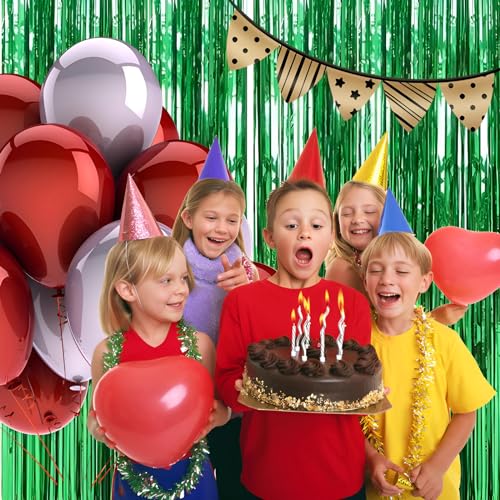 Valentines Day 2 Pack 3.3 * 8.3 ft Foil Curtain Metallic Tinsel Fringe Curtains Photo Booth Props Backdrop for Birthday Wedding Engagement Baby Shower Christmas Holiday Celebration Partyl,Green - color: Green, size: 2 Pack