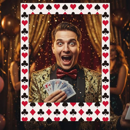 Amyhill 32 x 24 Inches Casino Theme Photo Booth Frame Jumbo Large Vegas Themed Party Decorations DIY PVC Cutouts Photo Booth Prop for Vegas Themed Events Weddings Game Night Decor Party Supplies - style: Casino