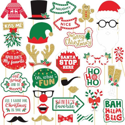Christmas Photo Booth Props Kit(32Pcs) DIY Photo Booth Prop Pose Sign Kits for Adults Kids for Christmas Party Supplies (Style 2) - color: Style 2
