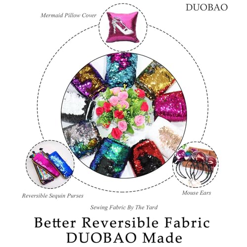DUOBAO 36" Wide Reversible Fuchsia/Gold Sequin Fabric | Sparkling Mermaid Sequins for Crafts, Costumes, Event Backdrops | Non-Slip Backing, Premium DIY Material by The Yard - color: Fuchsia to Gold, size: 1 Yard