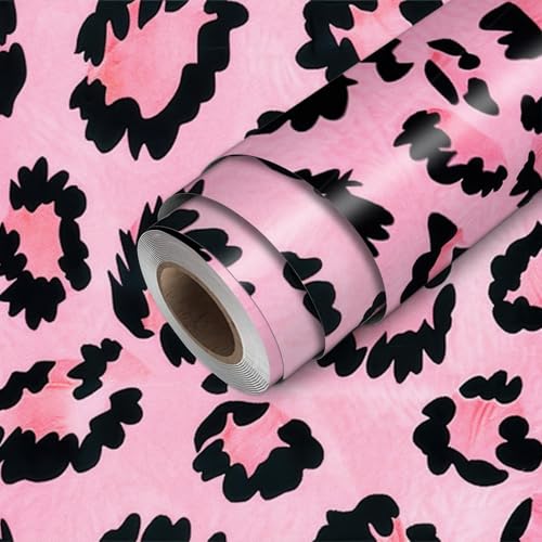 HOMETITUTE Pink Leopard Wallpaper Peel and Stick Animal Print Contact Paper Wall Marble Paper Stick 118.1" x 17.7" Self Adhesive Removable Vinyl Wall Covering for Bedroom Closet Vanity Decor - color: Pink Leopard