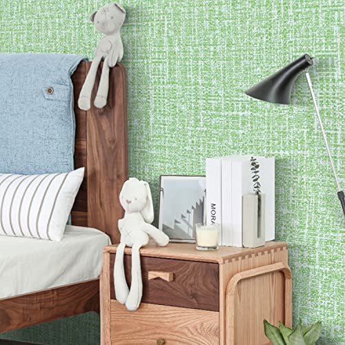 Peel and Stick Wallpaper Green Grass Cloth Wall Paper - 15.7 x 200 Inch Self Adhesive Wallpaper Peel and Stick, Easy to Paste Wall Contact Paper for Stand Liner, Table and Door Makeover Decor - color: Linen Green, size: 15.7" x 200"