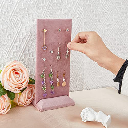 SUPERFINDINGS 1Pc Pink Velvet Earring Display 40-Hole Earring Jewelry Display Stand Tray Organizer Holder with Base for Ear Studs Display