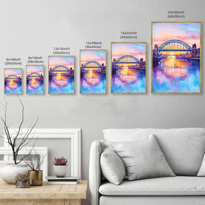 Framed Bridge Sunset Cityscape Canvas Print Modern Contemporary Wall Art Poster Painting Pictures Stunning Wall Decor for Living Room Bedroom Office Home Decoration (16L x24W,Gold Framed) - size: 16l"x24w"
