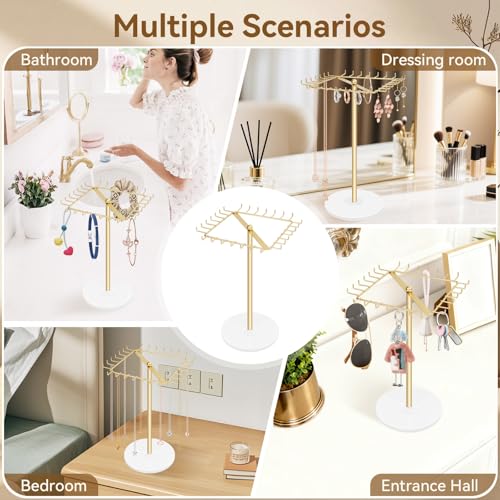 Rotating Necklace Holder Stand Metal Jewelry Organizer Display with 28 Hooks，Necklace Storage for Hanging Keychain Bracelet Long Chains Tree for Girls Women