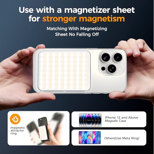 Magnetic Selfie Light for Cell Phone, gliship 128 Led Selfie Light Compatible with Magsafe Rechargeable Portable Clip Fill Light with 3 Lights Modes for Phone Camera Laptop Camera - color: Dark Black