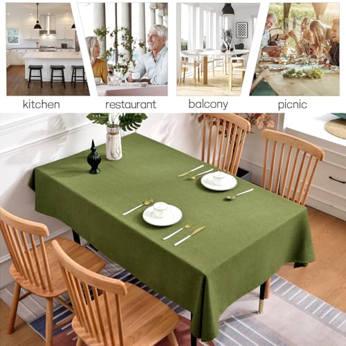 Olive Green Linen Tablecloth 118x57 Inch, Waterproof Wrinkle and Stain Resistant, Washable Farmhouse Table Cover for Kitchen Dining and Party - color: Fine Yarn - Olive, size: 118" x 57" (Rectangular)