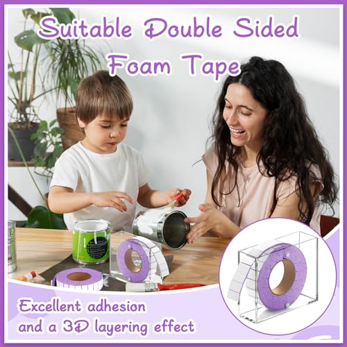 Double Sided Foam Tape Pre Cut 3/4 X 1/2 Inch EVA Foam Adhesive Squares Roll with Acrylic Storage Box 3D Foam Squares for Crafts Arts Sewing DIY Office Supplies (Tape+Box, Purple) - color: Purple, style: Tape+Box