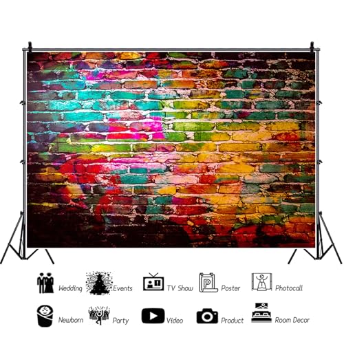 10x8ft Brick Painted Wall Backdrop Colorful Graffiti Photo Background Hip Hop 80’s 90’s Party Supplies Kids Adult Portrait Wall Hanging Home Decoration Photo Studio Prop