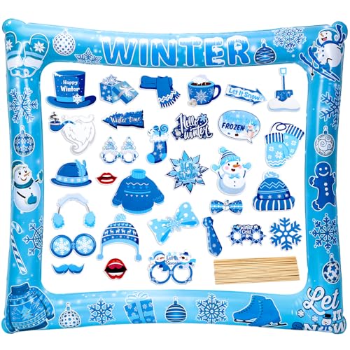 31 PCS Snowflake Photo Booth Props Winter Snowman Photo Props Winter Wonderland Party Decorations for Xmas Holiday Party Christmas Party Supplies Favors