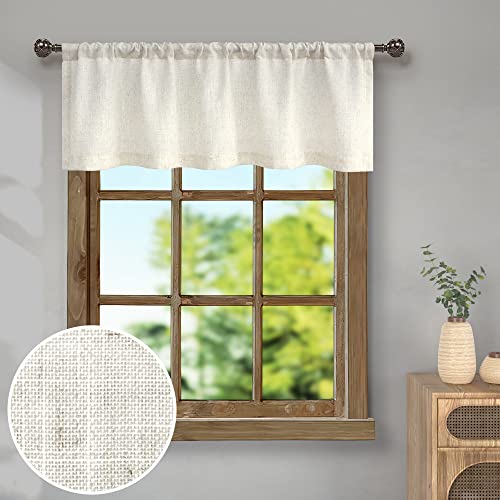 Natural Linen Window Valance for Kitchen 3 Inch Rod Pocket Semi Sheer Light Filtering Boho Rustic Farmhouse Cream Valance Curtain Topper for Bedroom Living Room Dining Bathroom 18 Inch Length Ivory - color: Natural