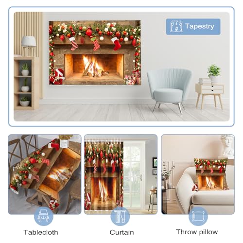 Mocsicka 7x5ft Fireplace Backdrop Christmas Fireplace Photography Background for Wall Winter Holiday Family Merry Christmas Eve Party Decorations Banner Portrait Photo Booth Props ﻿ - size: 7x5ft
