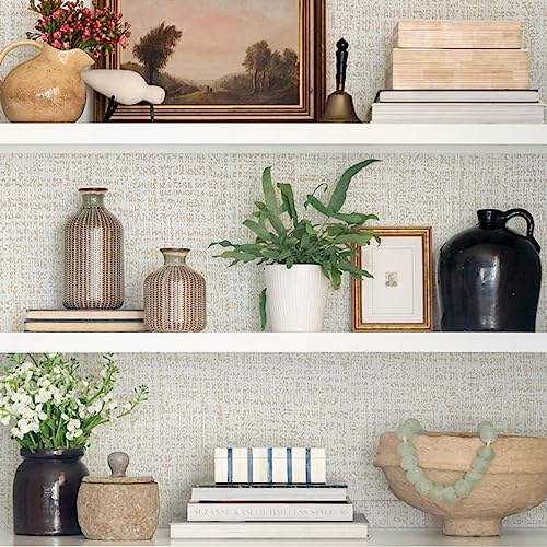 Beige Wallpaper Grasscloth Peel and Stick Wallpaper Contact Paper for Walls 17.7inx196.8in Textured Wall Paper Vinyl Grasscloth Removable Faux Linen Peel and Stick Beige Self Adhesive Vinyl - color: Beige, size: 17.7" x 196.8"
