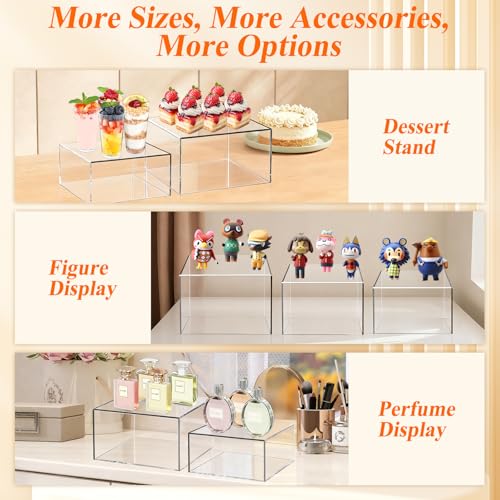 8 Pcs Clear Acrylic Boxes for Display, Acrylic Food Risers & Acrylic Cube Set (3"-8"), with 8 White Display Boards & 2 Markers, Clear Risers for Food, Decor, Party, Retail