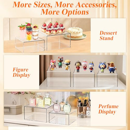 8 Pcs Clear Acrylic Boxes for Display, Acrylic Food Risers & Acrylic Cube Set (3"-8"), with 8 White Display Boards & 2 Markers, Clear Risers for Food, Decor, Party, Retail