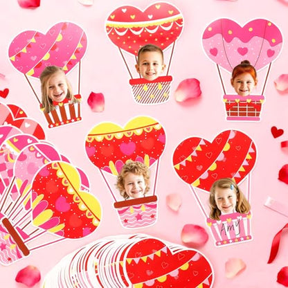 60pcs Valentine's Day Theme DIY Cutouts Hot Air Balloon Bulletin Board Decoration Set Heart Shape Balloon Paper Cut-Outs Decor for Valentines Classroom DIY Photo Craft Party School Wall Door Supplies - style: Valentine's Day Hot Air Balloon
