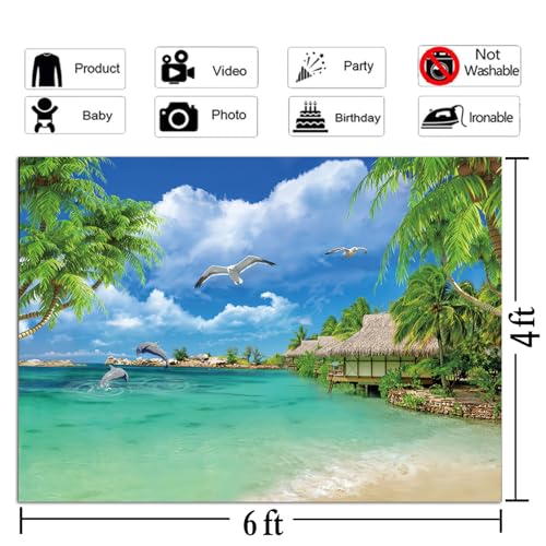 Summer Tropical Seaside Beach Holiday Party Photography Background Resort Beautiful Landscape Photo Backdrop Banner Flying Sea Gull Studio Props Decorations 6x4ft