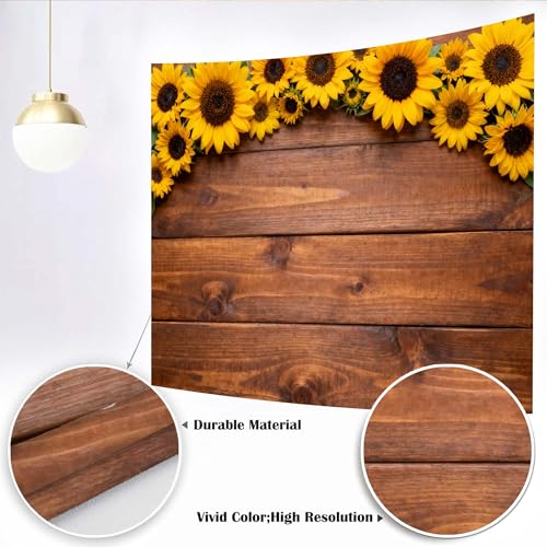 Sunflower Wood Texture Backdrops for Photography, Summer Sunflower Photo Backdrop, Rustic Child Baby Shower Birthday Party Backdrop Studio Photo Booth Props, 7X5FT