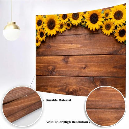 Sunflower Wood Texture Backdrops for Photography, Summer Sunflower Photo Backdrop, Rustic Child Baby Shower Birthday Party Backdrop Studio Photo Booth Props, 7X5FT