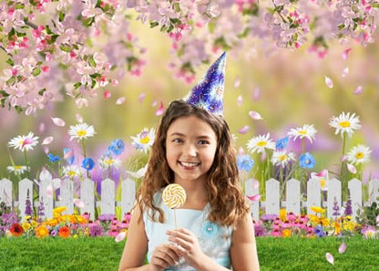 8x6ft Spring Backdrop Pink Flower Garden Photography Backdrop Easter Decor Banner Kids Children Birthday Banner X-211 - size: 8x6ft