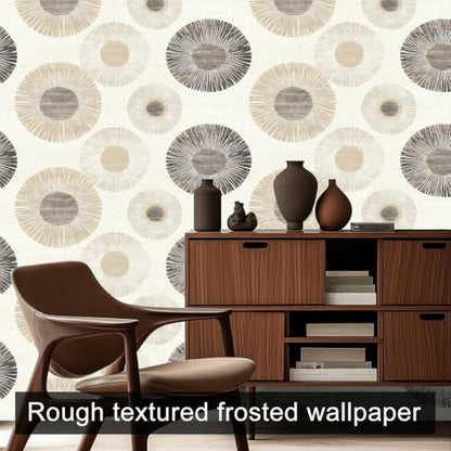 HOMETITUTE Wallpaper Peel and Stick Neutral Beige Geometric Circle Burst Contact Paper Wall Paper Stick 17.7" x 118.1" Self Adhesive Removable Vinyl Wall Covering Bedroom Kitchen Bathroom Home Decor - color: Beige Geometric Circle