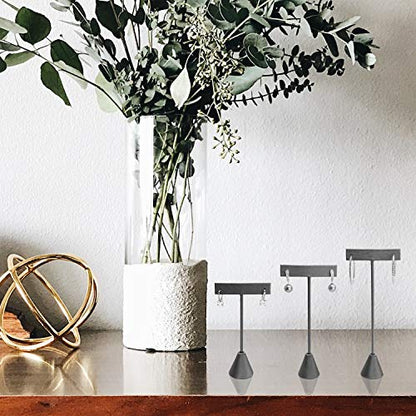 Ikee Design 6pcs Set Steel Grey Leatherette Earring T Stand Display Set with 3 Different Heights, T Shape Jewelry Earring Showroom and Tradeshow Showcase Displays, 4.5 H in; 5.75 H in; 6.75 H in - color: Steel Grey, 3 Heights