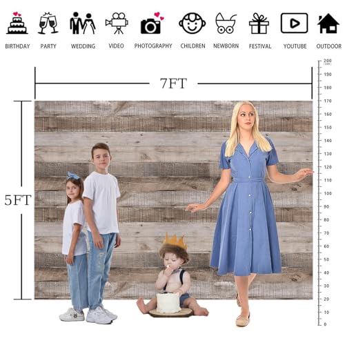 Rustic Wood Wall Backdrop 7x5FT Natural Wooden Plank Photography Background Baby Shower Birthday Bridal Shower Party Cake Table Decorations Banner Backdrops Photo Booth Prop Polyester Fabric - size: 7x5 Ft