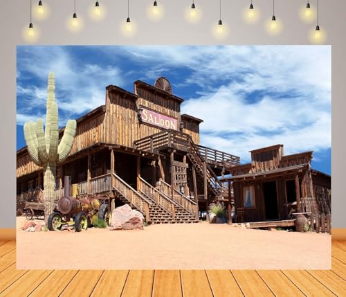 6x4ft Fabric Western Town Backdrop Western Town Saloon Photography Background Countryside Wood House Background Rural Western Bar Desert Photo Backdrop Birthday Party Photo Prop - size: 6x4ft