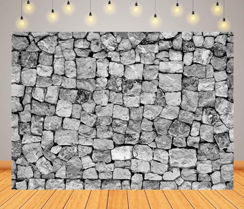 BELECO 9x6ft Fabric Brick Stone Wall Backdrop Dark Gray Rock Stones Texture Background Medieval Castle Party Decorations Banner Knight Party Supplies Photoshoot Props - size: 9x6FT
