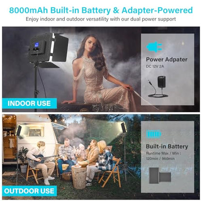 Unicucp 2 Pack Led Video Light Panel Lighting Kit with Barn Doors, 8000mAh Rechargeable Camera Light, 2500K-8500K Photo Light for Outdoor Indoor Photography Video Recording Live Streaming Zoom Calls