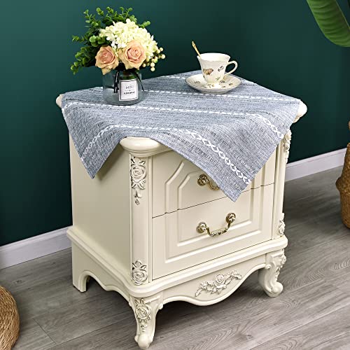 NEWISHER Rustic Farmhouse Embroidered Small Square Tablecloth Jacquard Striped Table Cloth Linen Texture Washable Side Table Cover Kitchen Dining Home Decoration Blue and Grey 24x24 inch - color: Blue and Grey, size: 24" x 24" (Square)