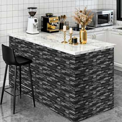 3D Textured Peel and Stick Backsplash Tiles - 20 Sheets 9.69"x4.72" Waterproof Self-Adhesive Tile for Kitchen, Bathroom - Black - color: Black
