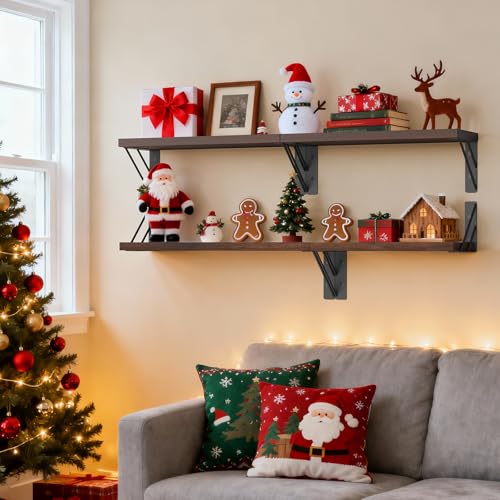 BAYKA Floating Shelves for Wall, Book Shelf for Bedroom, Wall Decor Shelves for Living Room Kitchen, Wood Floating Shelf for Home Decor, Corner Shelf for Bathroom, Office(Dark Brown,Set of 3) - color: D. Dark Brown Board & Black Brackets, size: 16-inch Mi