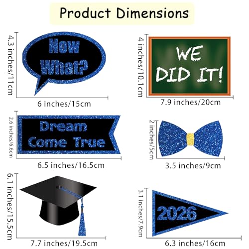 Class of 2026 Graduation Photo Booth Props Set - 35PCS Blue and Gold Graduation Party Decorations with Paper Sticks & Double-Sided Tape, Perfect for 2026 Congrat Grad Party Supplies
