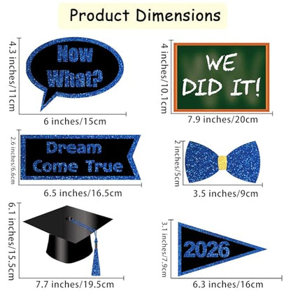 Class of 2026 Graduation Photo Booth Props Set - 35PCS Blue and Gold Graduation Party Decorations with Paper Sticks & Double-Sided Tape, Perfect for 2026 Congrat Grad Party Supplies