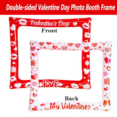 Double Sided Inflatable Valentines Day Photo Booth Frame, LMSHOWOWO Funny Valentines Photo Booth Props Selfie Props for Valentine's Day Celebrations Wedding Bridal Party Supplies (1 Pack) - color: Red White Valentines