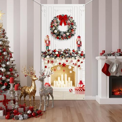 Buryeah Christmas Door Cover Decoration Christmas Fireplace Door Cover Xmas Nutcracker Banner Backdrop Photo Booth Prop Background for Winter Xmas Holiday New Year Party 6.5 x 3 Feet(Classic) - style: Classic